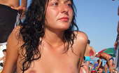 Topless Brunette Beach
