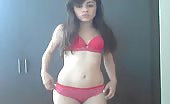 Sexy Brunette Pink Bra and Panties Strip Show